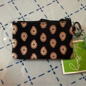 New! Vera Bradley black red white paisley ID wallet keychain coin purse.